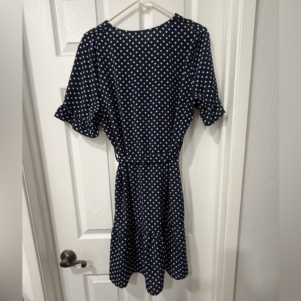 Navy Polka Dot Button-Up Dress - Picture 3 of 3